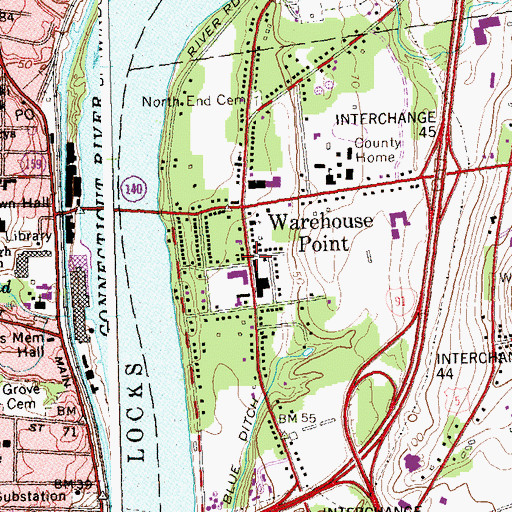 Topographic Map of Library Association of Warehouse Point, CT