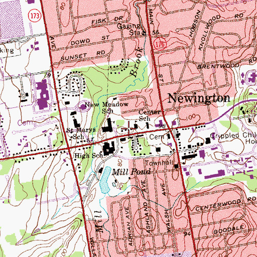 Topographic Map of Lucy Robbins Welles Library, CT