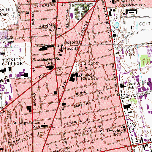 Topographic Map of M D Fox School, CT