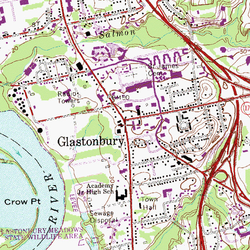 Topographic Map of Main Street Plaza Shopping Center, CT