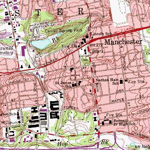 Topographic Map of Manchester Bible Chaple, CT