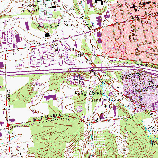 Topographic Map of Manchester Community College, CT