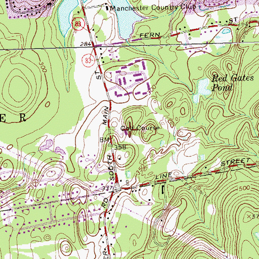 Topographic Map of Manchester Country Club, CT