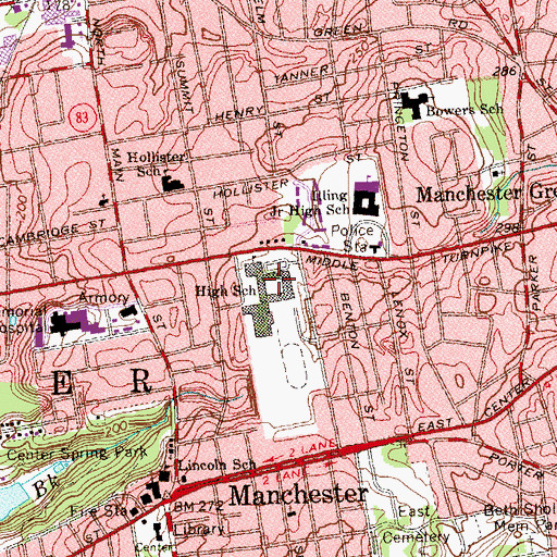Topographic Map of Manchester High School, CT