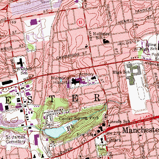 Topographic Map of Manchester Memorial Hospital Medical Library, CT
