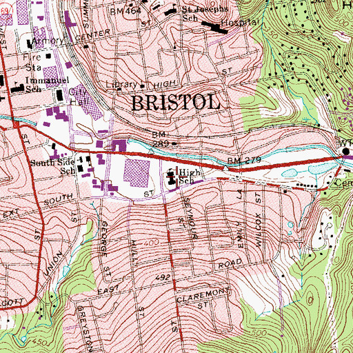 Topographic Map of Memorial Boulevard Middle School, CT
