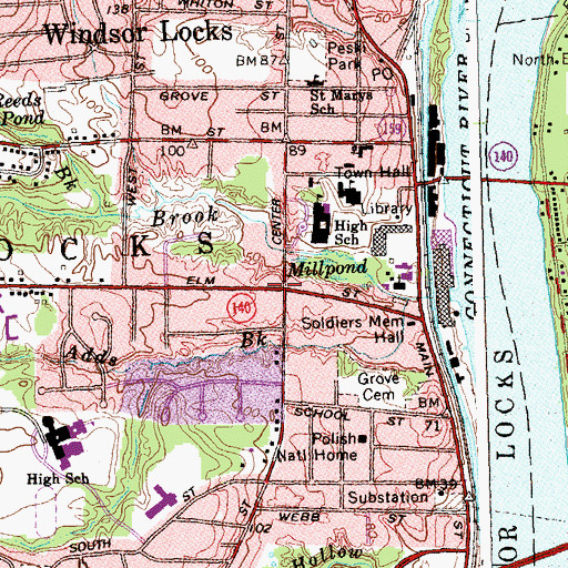 Topographic Map of Memorial Hall, CT