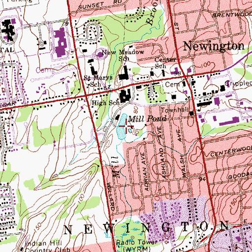 Topographic Map of Mill Pond Park, CT