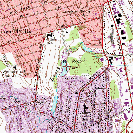 Topographic Map of Mill Woods Pond, CT