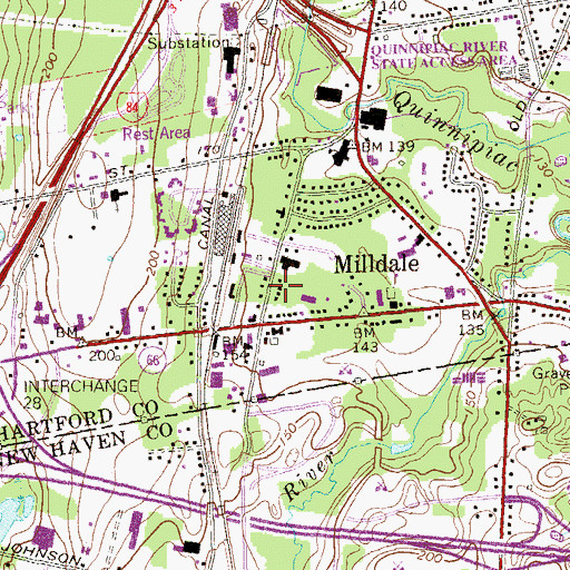 Topographic Map of Milldale Post Office, CT