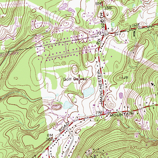 Topographic Map of Minnechaug Golf Course, CT