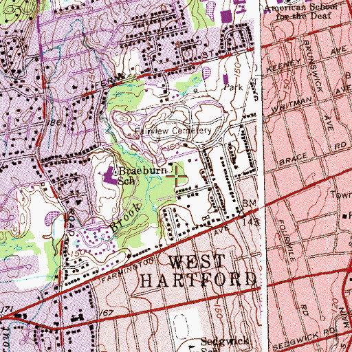Topographic Map of Mooneys Woods, CT