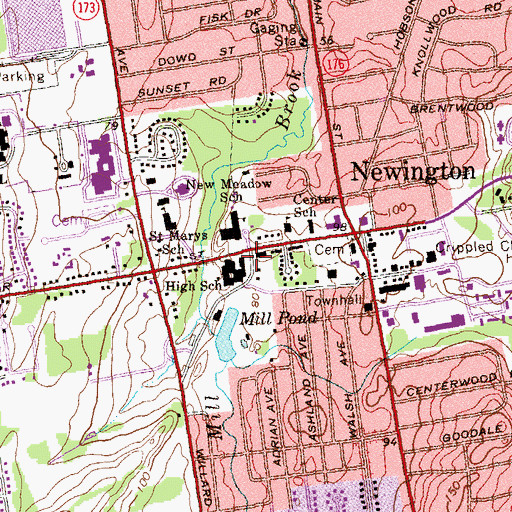 Topographic Map of Newington Town Hall, CT