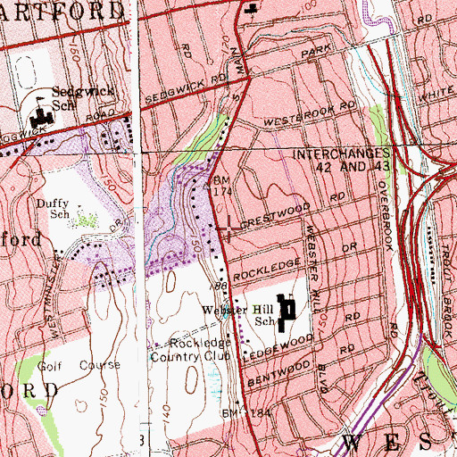 Topographic Map of Noah Webster Foundation, CT