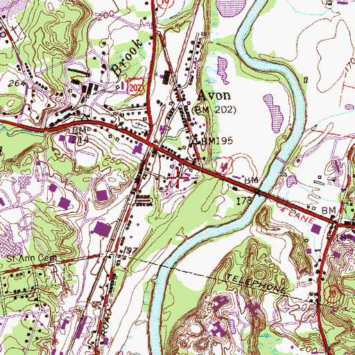 Topographic Map of Old Avon Village, CT