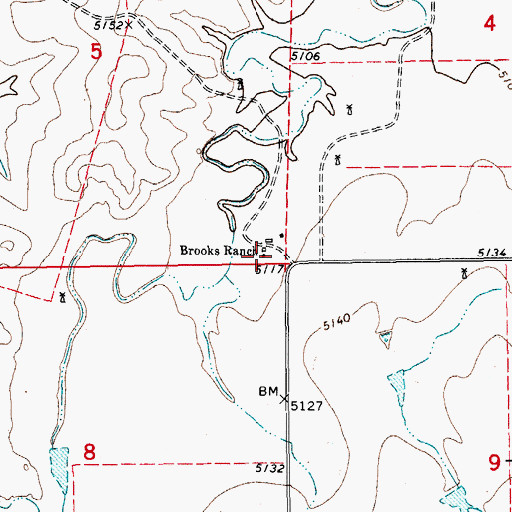 Topographic Map of Brooks Ranch, CO