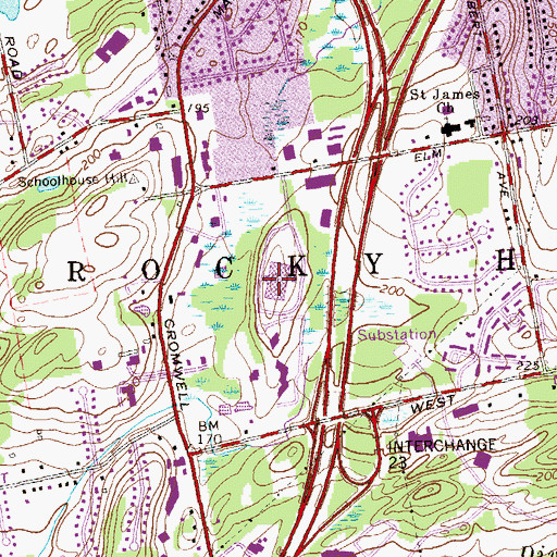 Topographic Map of Pavilion West Shopping Plaza Shopping Center, CT