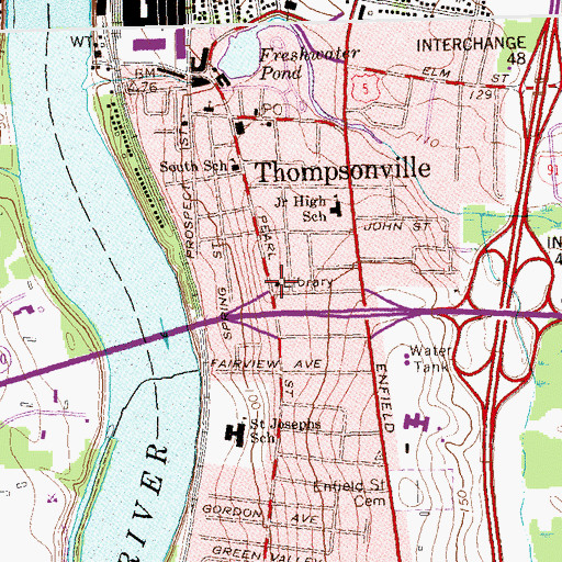 Topographic Map of Pearl Street Branch Enfield Public Library, CT