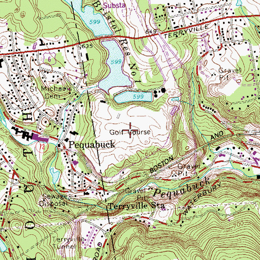 Topographic Map of Pequabuck Golf Course, CT