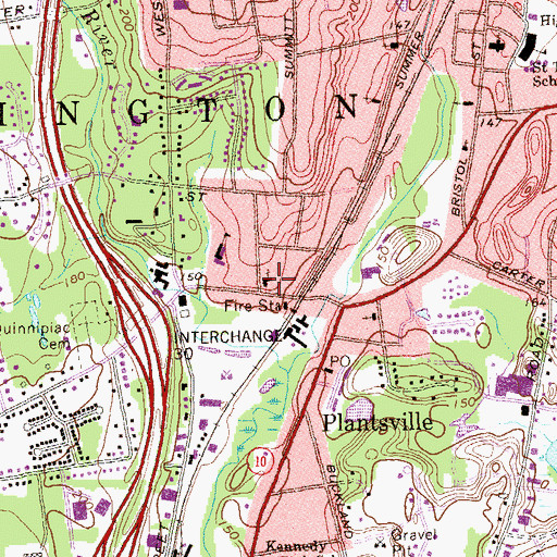 Topographic Map of Plantsville Congregational Church, CT