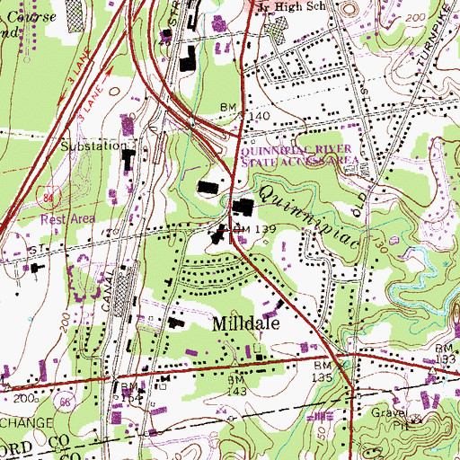 Topographic Map of Plantsville School, CT