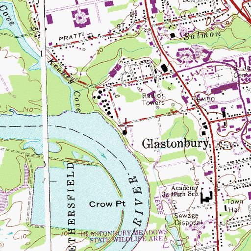 Topographic Map of Pratt Ferry (historical), CT