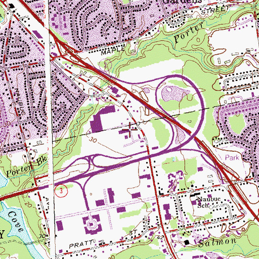 Topographic Map of Putnam Bridge Plaza Shopping Center, CT
