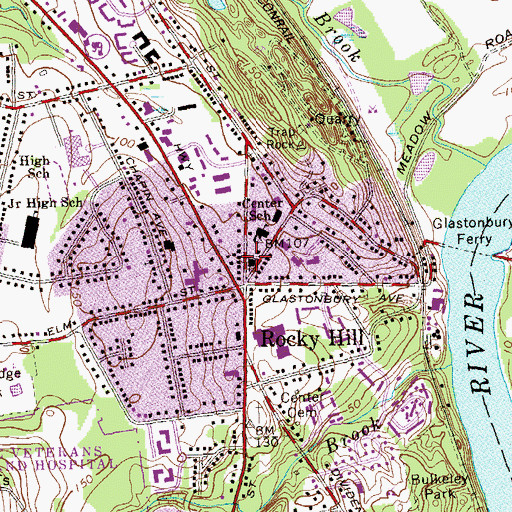 Topographic Map of Rocky Hill Congregational Church, CT