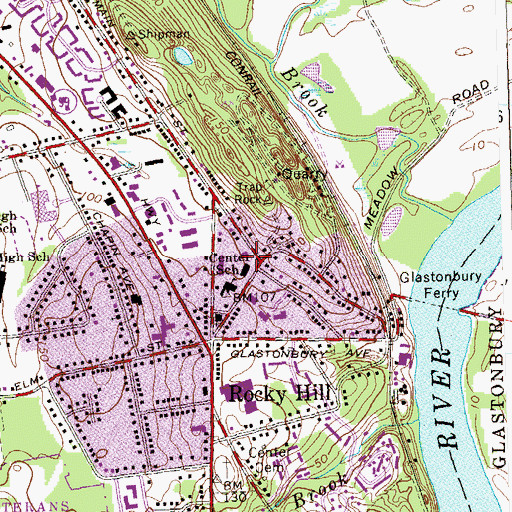 Topographic Map of Rocky Hill Town Hall, CT