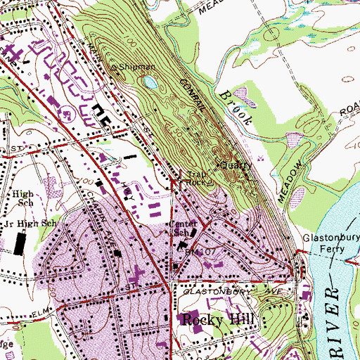 Topographic Map of Rocky Hill United Methodist Church, CT