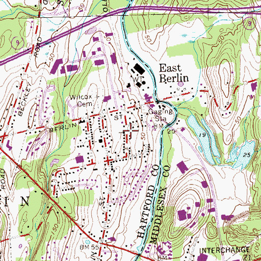 Topographic Map of Sacred Heart Church of East Berlin, CT
