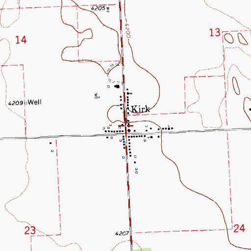 Topographic Map of Kirk, CO