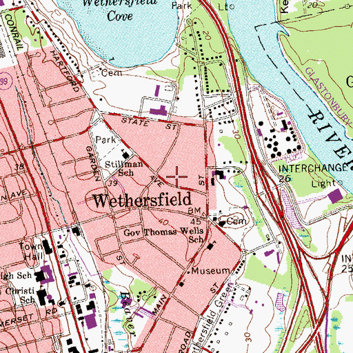 Topographic Map of Sacred Heart Church of Wetherfield, CT