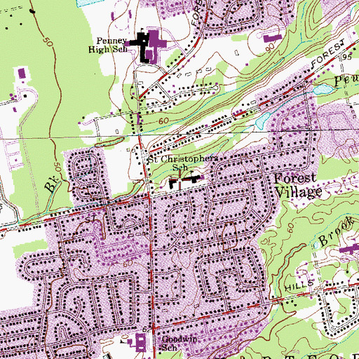 Topographic Map of Saint Christophers Church, CT