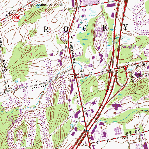 Topographic Map of Shunpike Village Shopping Center, CT
