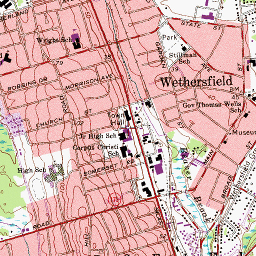 Topographic Map of Silas Deane Middle School, CT