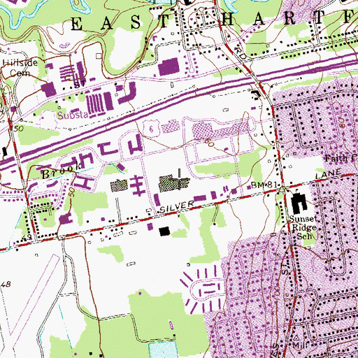 Topographic Map of Silver Lane Plaza Shopping Center, CT