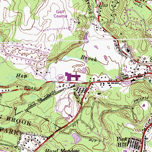 Topographic Map of Simsbury High School, CT