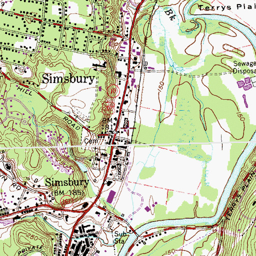 Topographic Map of Simsbury Historical Society Research Library, CT
