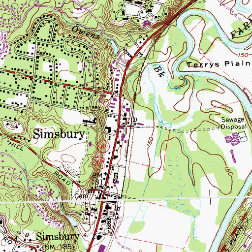 Topographic Map of Simsbury Post Office, CT