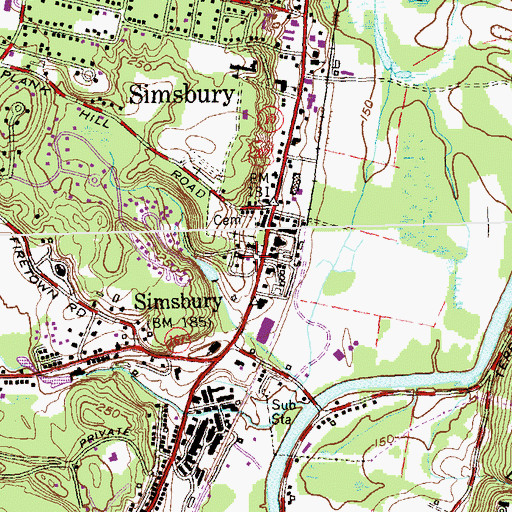 Topographic Map of Simsbury United Methodist Church, CT