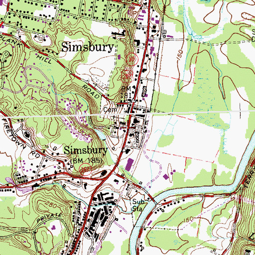 Topographic Map of Simsbury Public Library, CT
