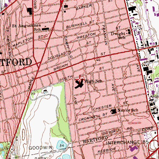 Topographic Map of South Catholic High School, CT