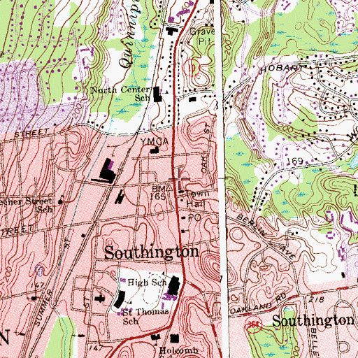 Topographic Map of Southington Center Historic District, CT