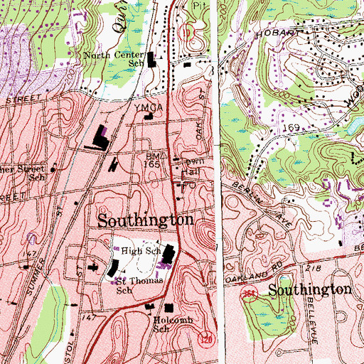 Topographic Map of Southington Post Office, CT