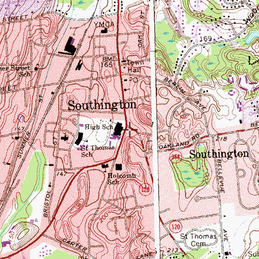 Topographic Map of Southington Public Library, CT