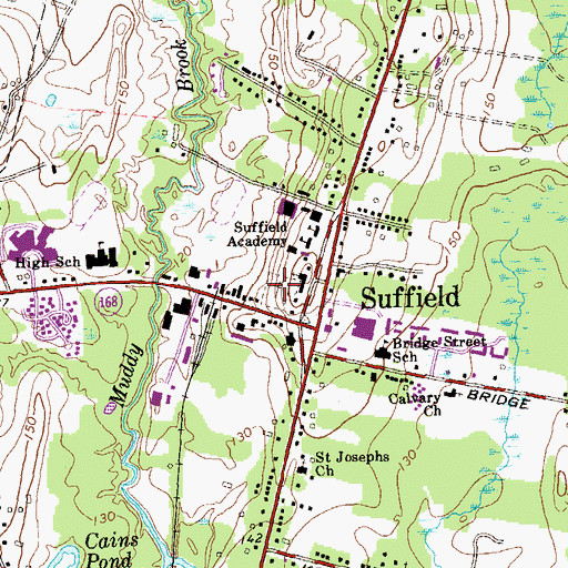 Topographic Map of Suffield Cemetery, CT