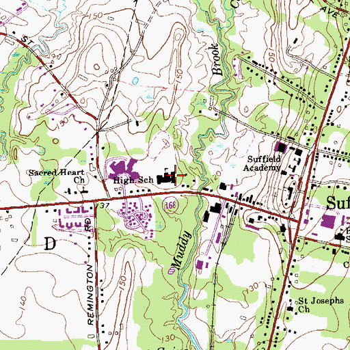 Topographic Map of Suffield Middle School, CT
