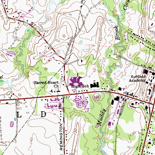 Topographic Map of Suffield Senior High School, CT