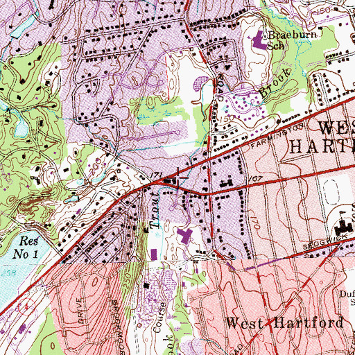 Topographic Map of Sunset Plaza Shopping Center, CT